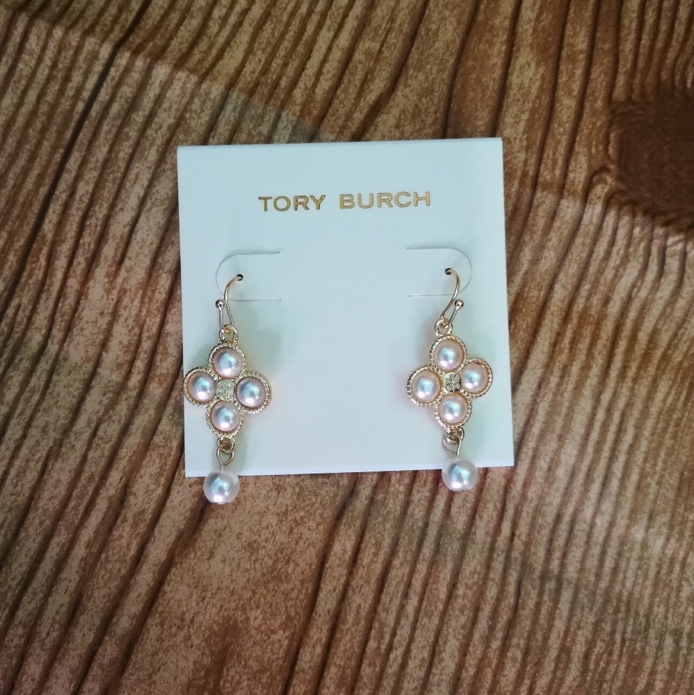 Tory Burch Pearl Rope Clover Dangling Earrings